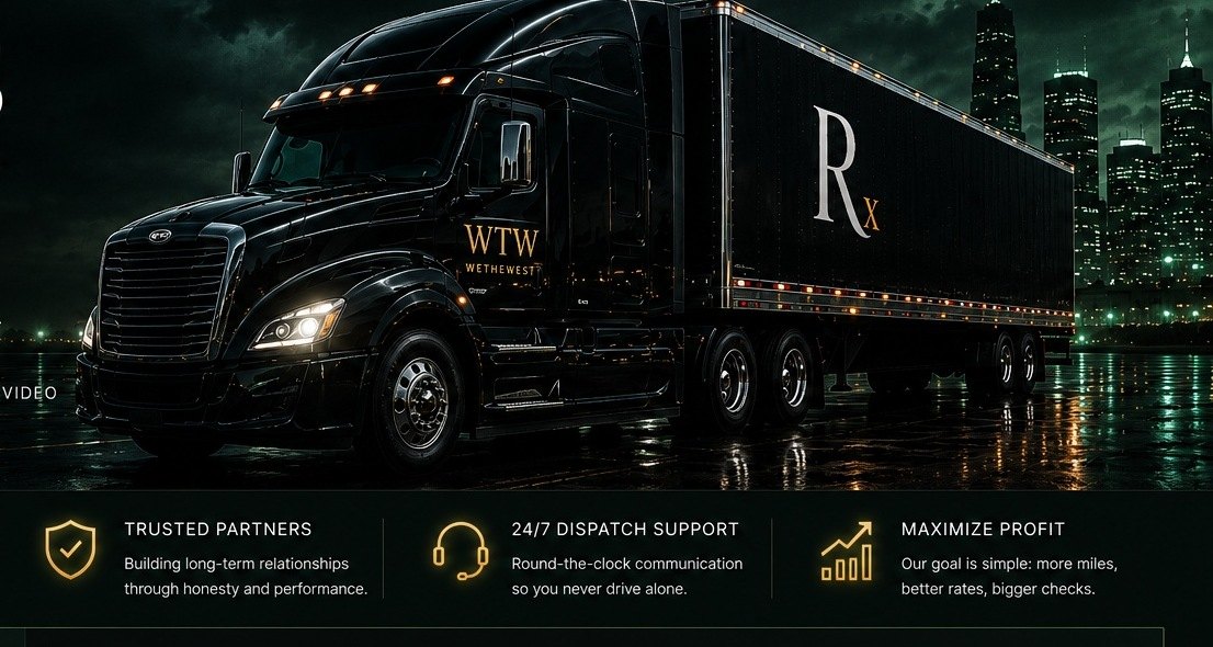 Black semi truck with WTW branding and Rx logo
