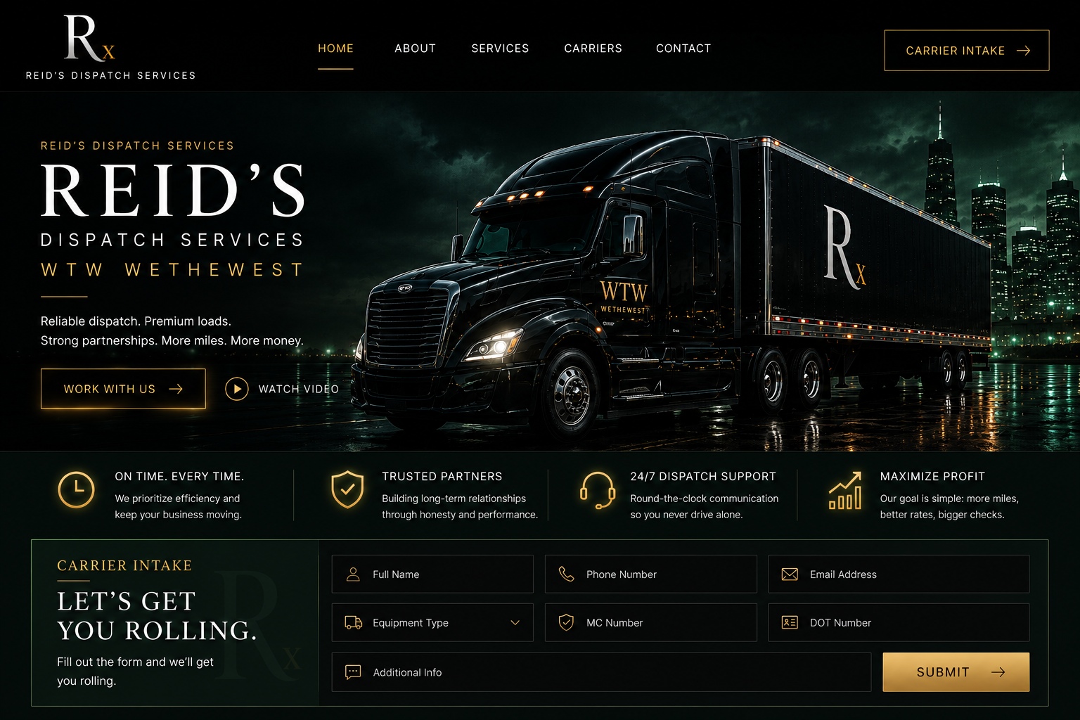 Reid's Dispatch Services black semi truck hero